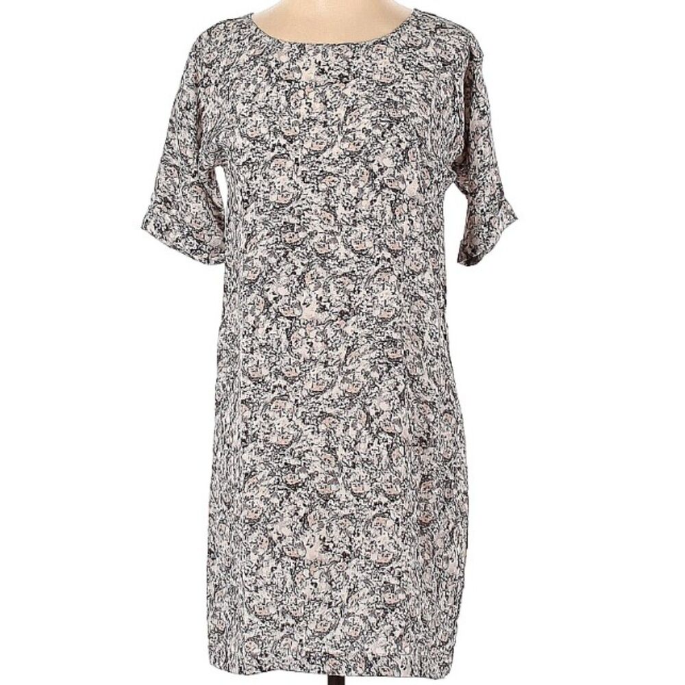 Club Monaco Multicolor Design 100% Silk Oversized Shirt Dress Scoop Neck 00